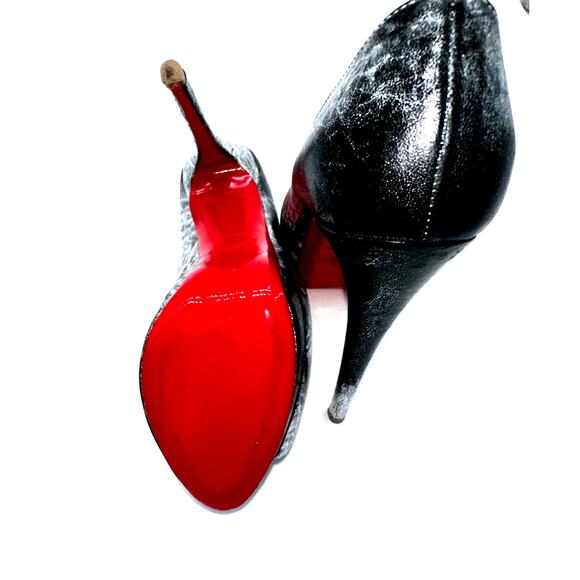 CHRISTIAN LOUBOUTIN Metallizzato Palais Royal 140 Platform Peep Toe 37 Silver - Picture 10 of 14